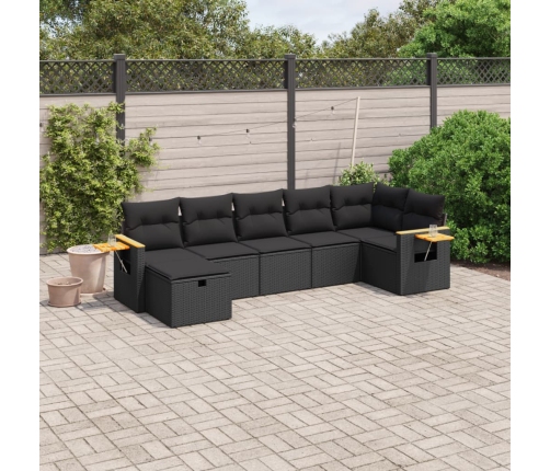Set de comedor de jardín 7 pzas y cojines ratán sintético negro