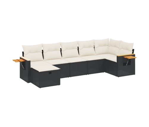 Set de comedor de jardín 7 pzas y cojines ratán sintético negro