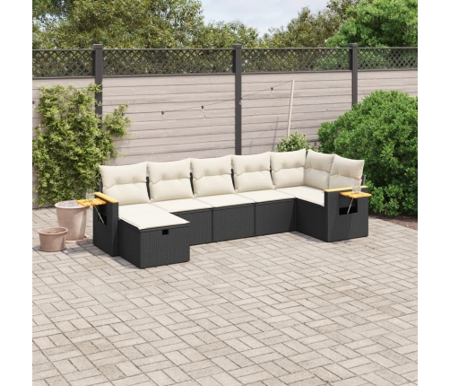 Set de comedor de jardín 7 pzas y cojines ratán sintético negro