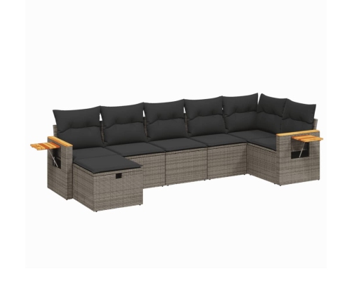 Set de sofás de jardín 7 piezas con cojines ratán PE gris