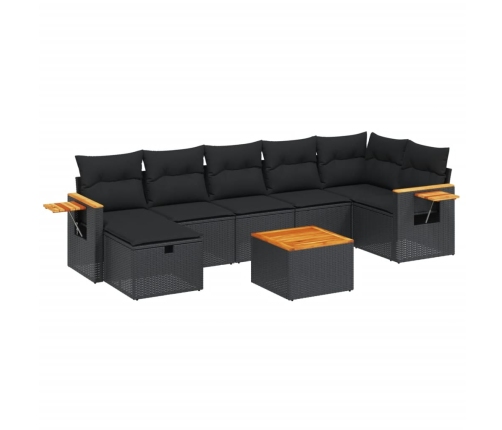 Set de sofás de jardín 8 piezas y cojines ratán sintético negro