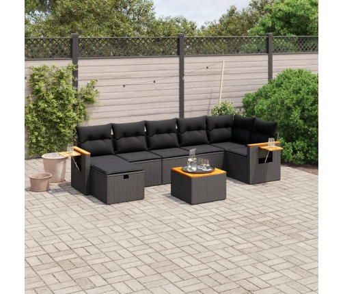 Set de sofás de jardín 8 piezas y cojines ratán sintético negro