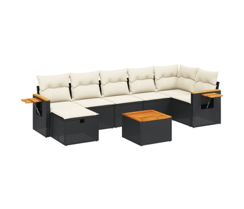 Set de sofás de jardín 8 piezas y cojines ratán sintético negro