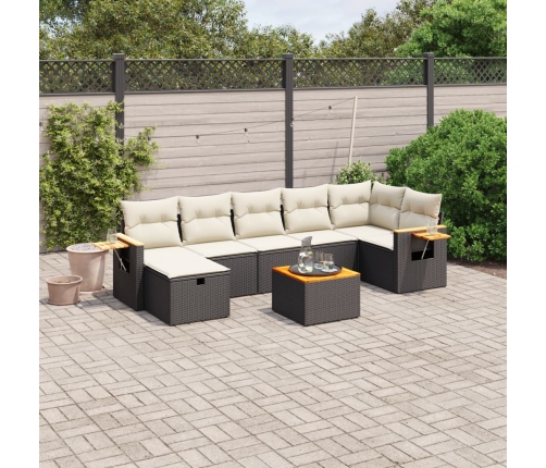 Set de sofás de jardín 8 piezas y cojines ratán sintético negro