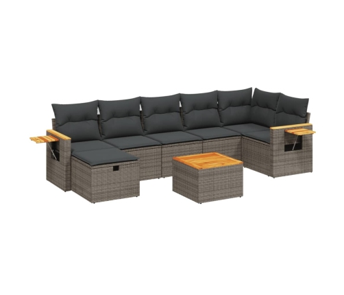 Set de sofás de jardín 8 pzas y cojines ratán sintético gris