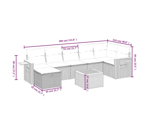 Set de sofás de jardín 8 pzas y cojines ratán sintético gris