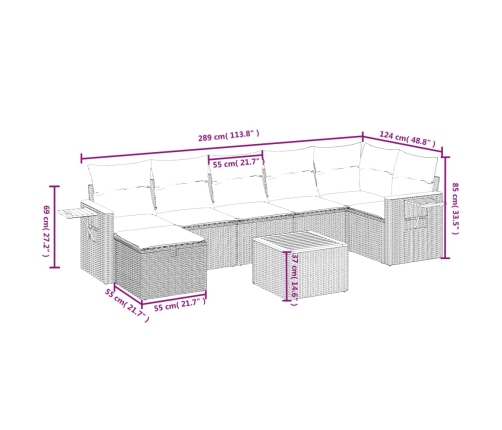 Set de sofás de jardín 8 pzas y cojines ratán sintético gris