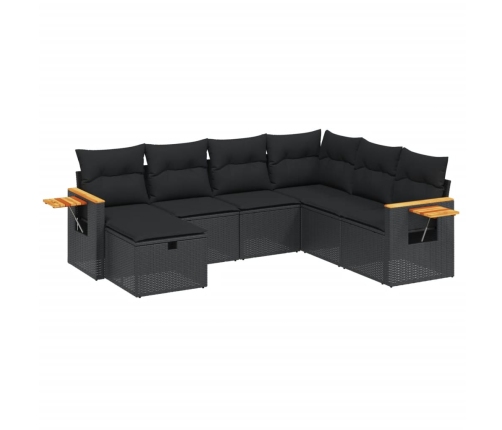 Set de comedor de jardín 7 pzas y cojines ratán sintético negro