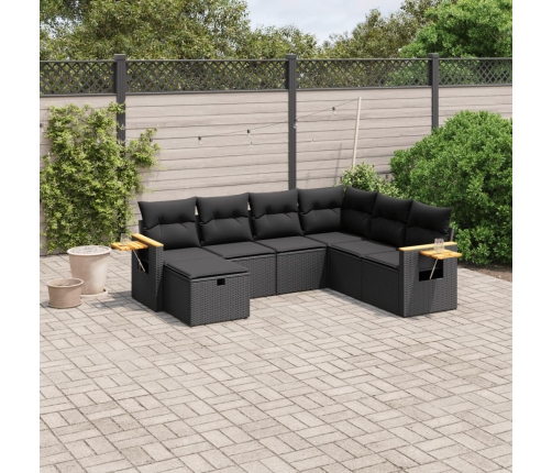 Set de comedor de jardín 7 pzas y cojines ratán sintético negro