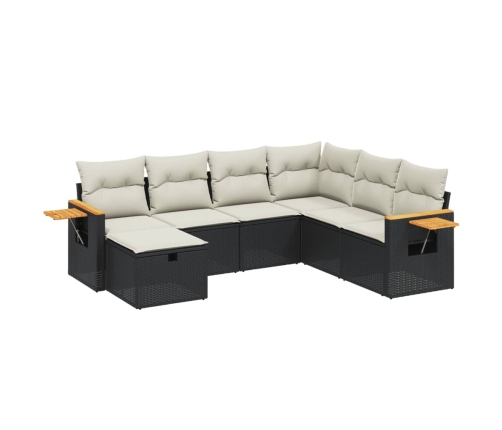 Set de comedor de jardín 7 pzas y cojines ratán sintético negro