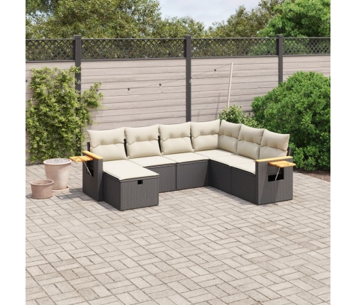 Set de comedor de jardín 7 pzas y cojines ratán sintético negro