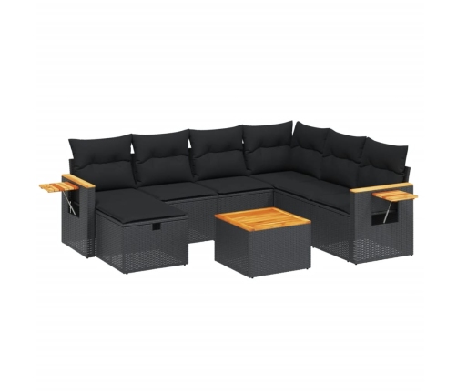 Set de sofás de jardín 8 piezas y cojines ratán sintético negro