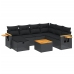 Set de sofás de jardín 8 piezas y cojines ratán sintético negro