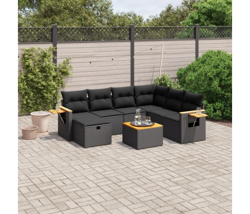 Set de sofás de jardín 8 piezas y cojines ratán sintético negro