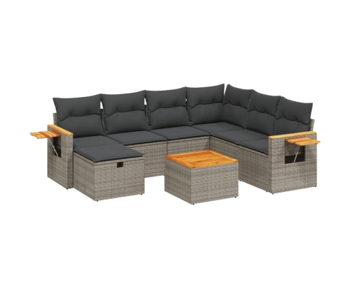 Set de sofás de jardín 8 pzas y cojines ratán sintético gris