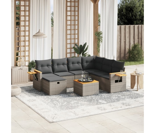 Set de sofás de jardín 8 pzas y cojines ratán sintético gris