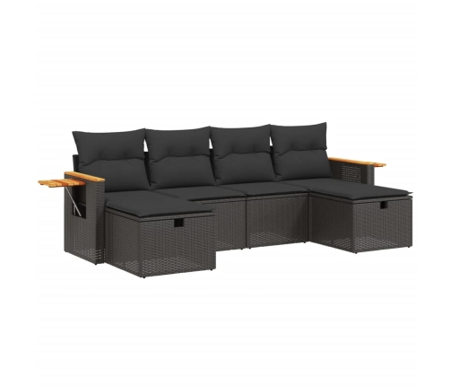 Set de sofás de jardín 6 piezas y cojines ratán sintético negro
