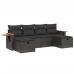 Set de sofás de jardín 6 piezas y cojines ratán sintético negro