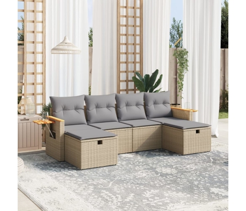 Juego de sofás jardín con cojines beige mezcla 6 pzas ratán PE