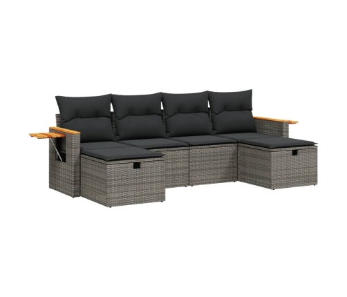 Set de muebles de jardín 6 pzas y cojines ratán sintético gris