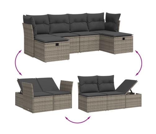 Set de muebles de jardín 6 pzas y cojines ratán sintético gris