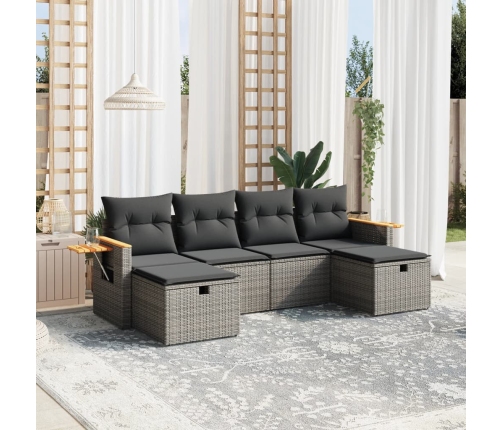 Set de muebles de jardín 6 pzas y cojines ratán sintético gris