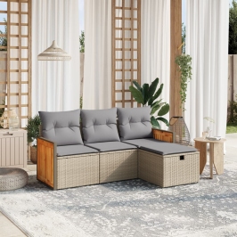 Juego de sofás jardín con cojines beige mezcla 4 pzas ratán PE