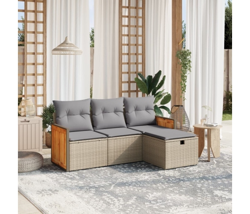Juego de sofás jardín con cojines beige mezcla 4 pzas ratán PE