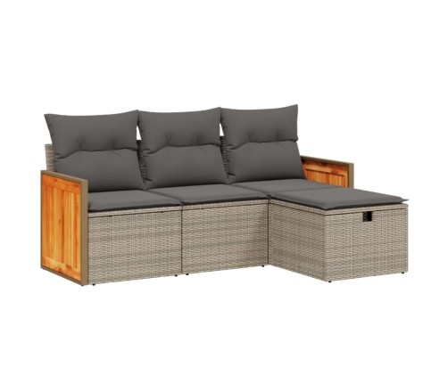 Set de sofás de jardín 4 pzas y cojines ratán sintético gris