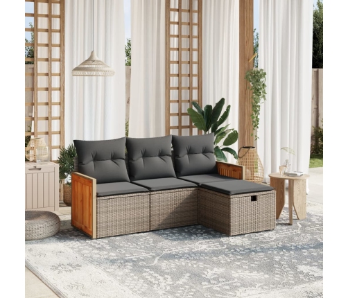Set de sofás de jardín 4 pzas y cojines ratán sintético gris