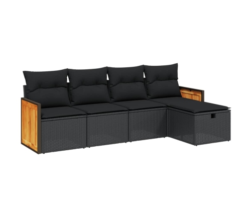 Set de muebles de jardín 5 pzas y cojines ratán sintético negro