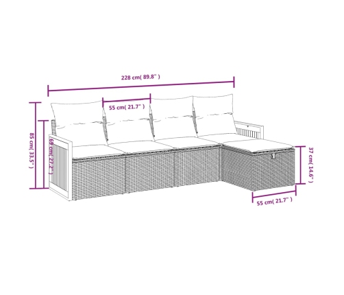 Set de muebles de jardín 5 pzas y cojines ratán sintético negro