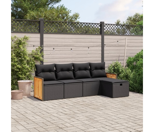 Set de muebles de jardín 5 pzas y cojines ratán sintético negro