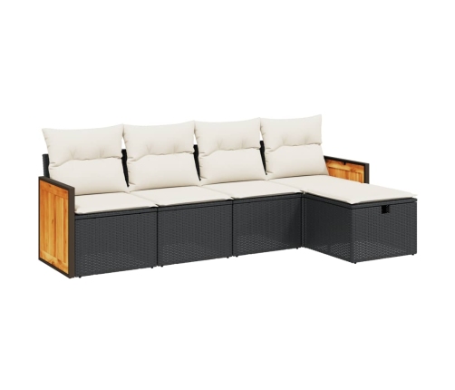 Set de muebles de jardín 5 pzas y cojines ratán sintético negro