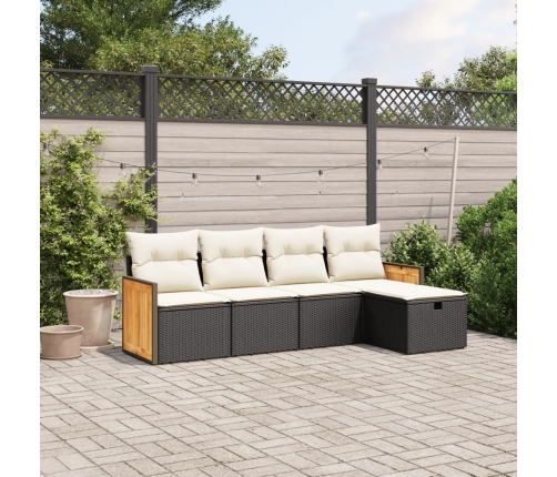 Set de muebles de jardín 5 pzas y cojines ratán sintético negro