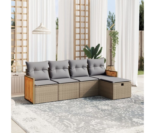 Juego de sofás jardín con cojines beige mezcla 5 pzas ratán PE