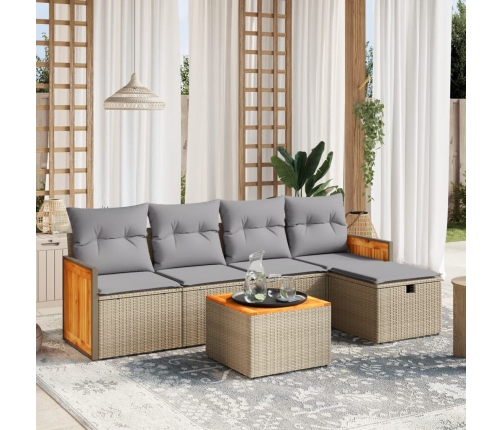 Juego de sofás jardín con cojines beige mezcla 6 pzas ratán PE