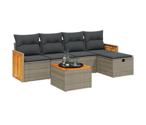 Set de muebles de jardín 6 pzas y cojines ratán sintético gris
