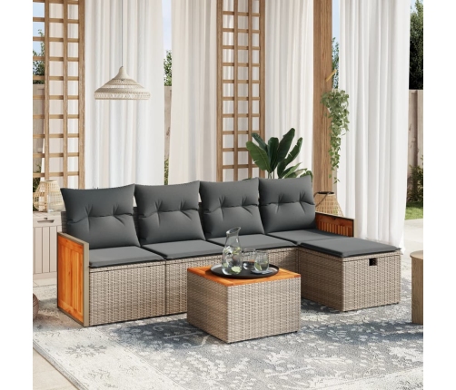 Set de muebles de jardín 6 pzas y cojines ratán sintético gris