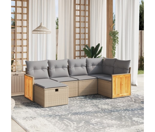 Juego de sofás jardín con cojines beige mezcla 6 pzas ratán PE