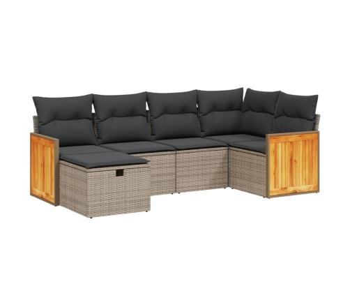 Set de muebles de jardín 6 pzas y cojines ratán sintético gris