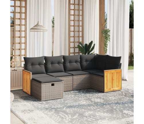 Set de muebles de jardín 6 pzas y cojines ratán sintético gris