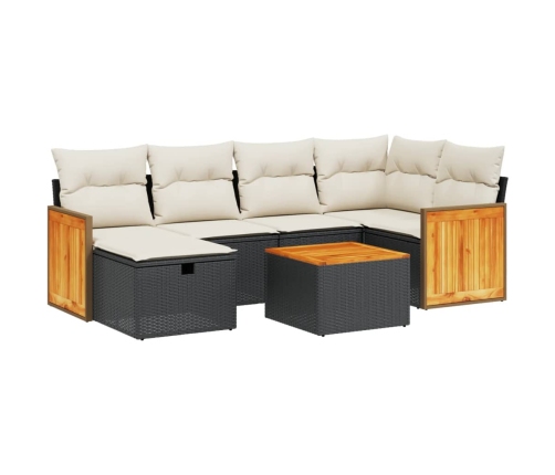 Set de comedor de jardín 7 pzas y cojines ratán sintético negro