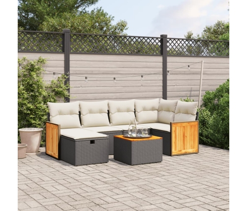 Set de comedor de jardín 7 pzas y cojines ratán sintético negro