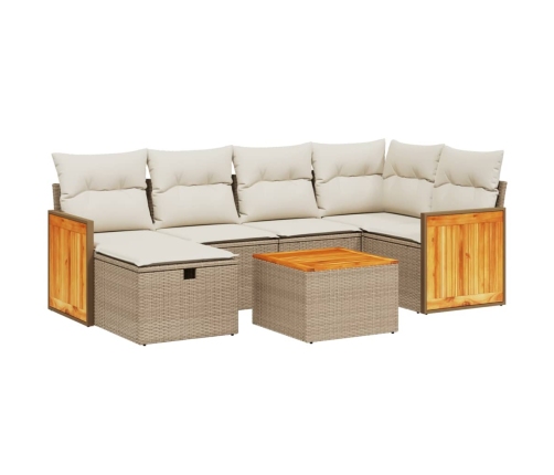 Set sofás de jardín 7 piezas y cojines ratán sintético beige