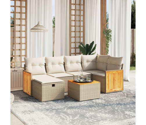 Set sofás de jardín 7 piezas y cojines ratán sintético beige