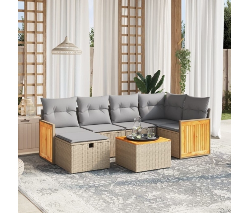 Juego de sofás jardín con cojines beige mezcla 7 pzas ratán PE