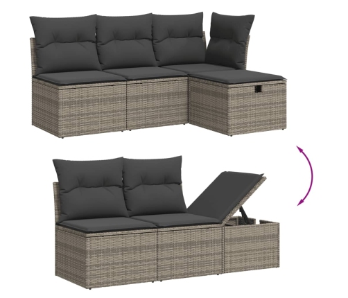 Set de sofás de jardín 7 piezas con cojines ratán PE gris