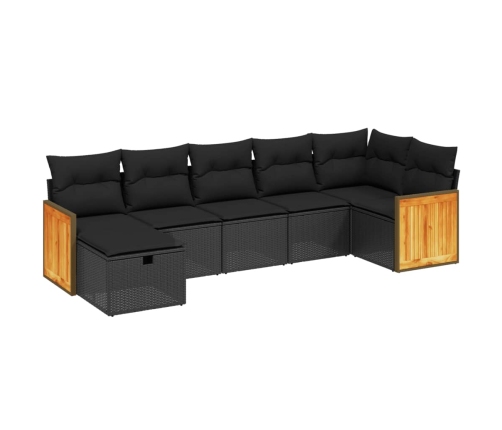 Set de comedor de jardín 7 pzas y cojines ratán sintético negro