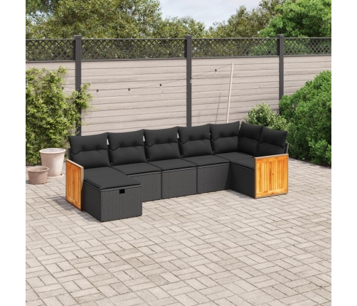 Set de comedor de jardín 7 pzas y cojines ratán sintético negro